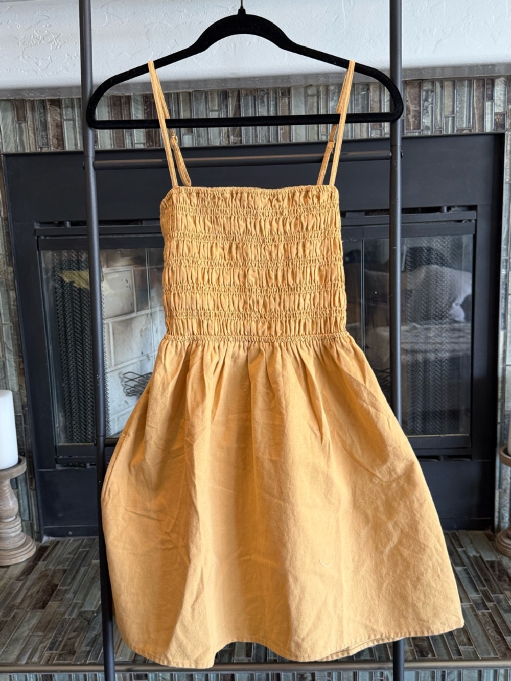 Billabong Smocked Strappy Back Mini Dress in Mustard